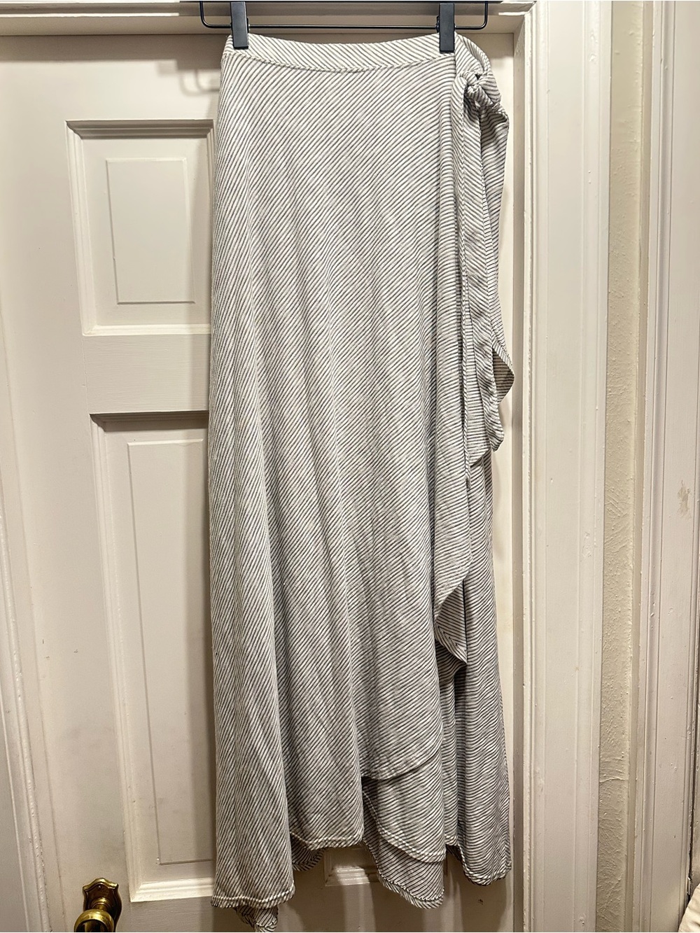 Striped High-Low Wrap Skirt in Light Gray